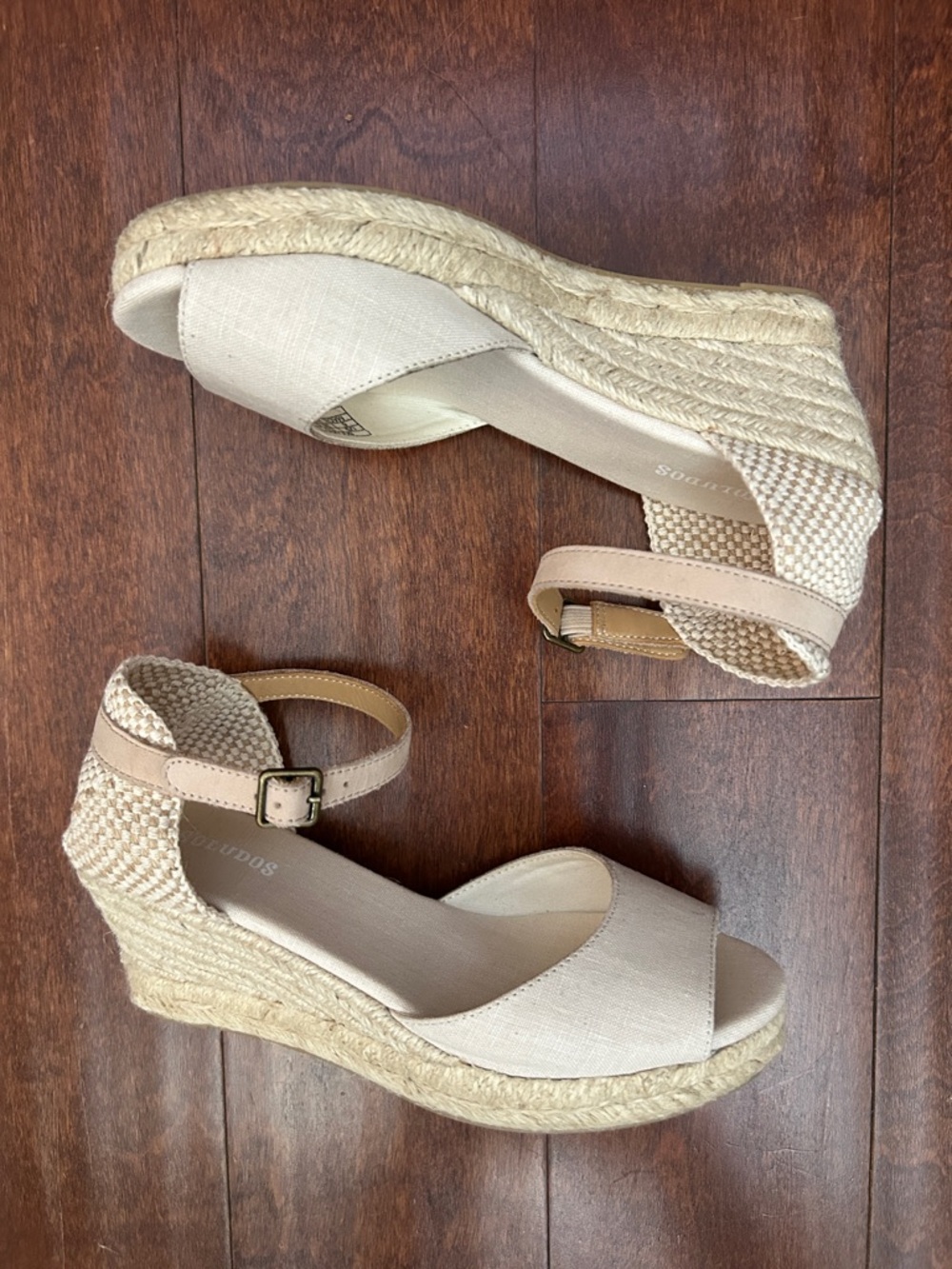 Soludos Neutral Cream Summer Espadrille Wedge Sandals with Ankle Strap, Size 6